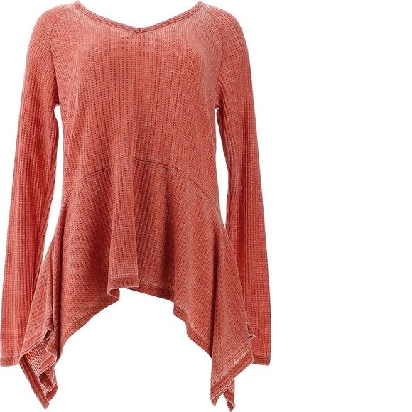 DG2 Diane Gilman Burnout Waffle Knit Sharkbite Top Women's 765297 Women’s
