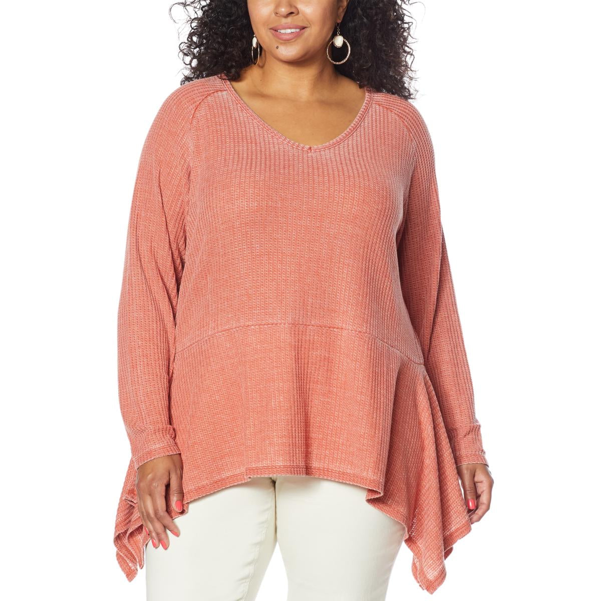 DG2 Diane Gilman Burnout Waffle Knit Sharkbite Top Women's 765297 Women’s