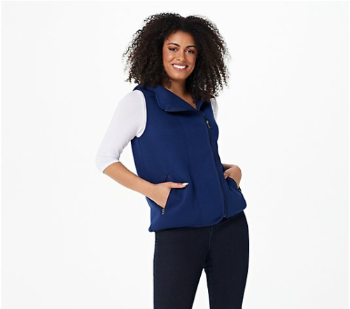 Zuda Zip Women's Front Hooded Scuba Knit Vest Navy