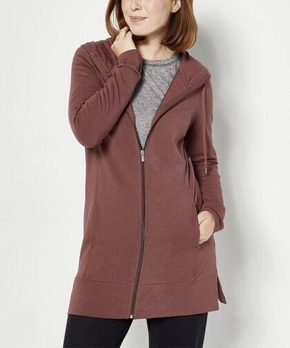 zuda Z-Knit Zip Front Hooded Tunic Chestnut size XXS NEW A459195