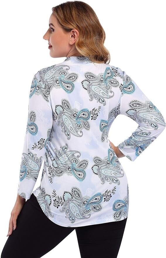 AMZ PLUS Women's Plus Size Shirt V-Neck Casual Tops(Two Size Smaller than US-XL)