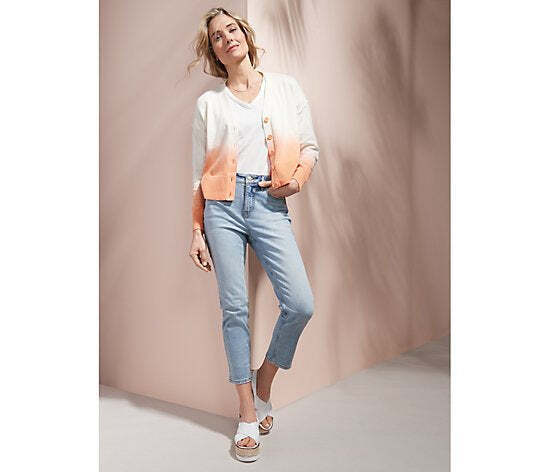 Candace Cameron Women’s Bure Dip-Dyed V-Neck Button-Front Cardigan- Horizon Peach