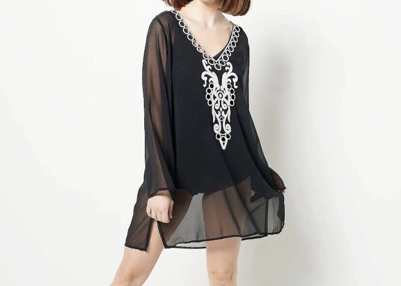 Attitudes by Renee Chiffon Bathing Suit Cover Up- BLACK, XS #A500944