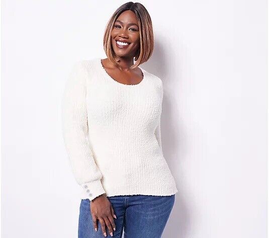 Laurie Felt Cloud Button Sleeve Sweater Ivory S New