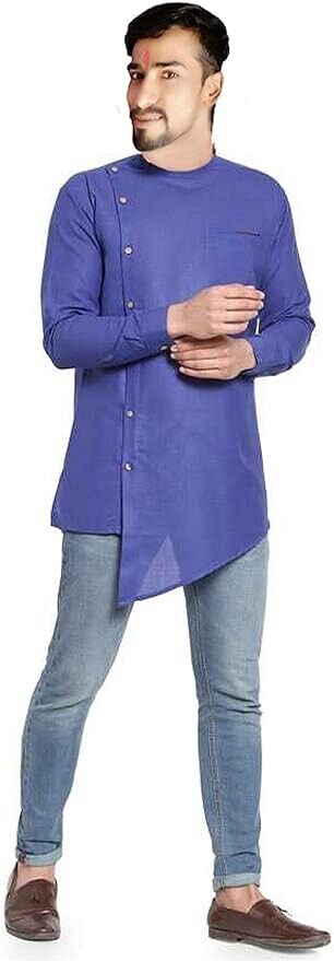 Lakkar Haveli Indian Men's Kurta Wedding Wear Plus Size ( Blue - 4XL )