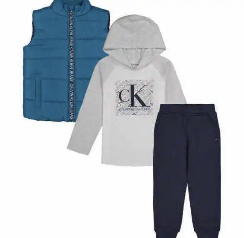 Calvin Klein Boy's Kids' 3-piece Vest Set Blue Size 2T.