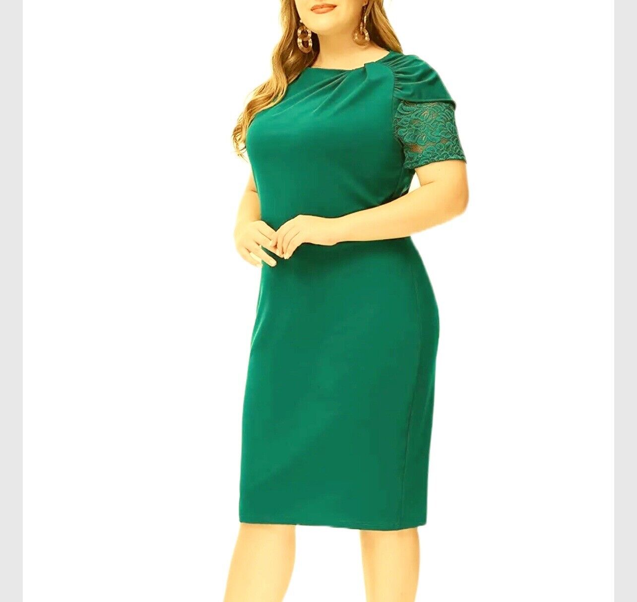 Vintage Dresses for Women 1950s Evenings Fall Dress with Sleeve Green 18W-2X