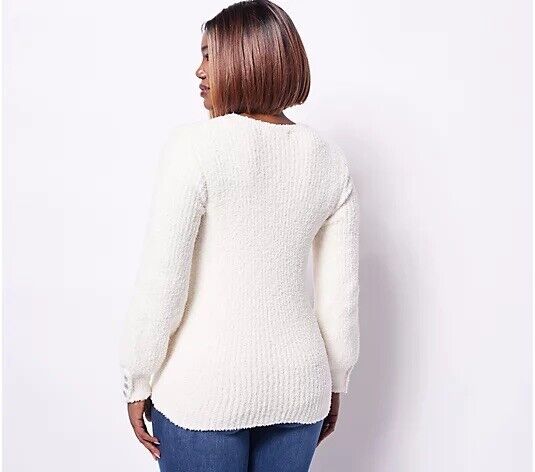 Laurie Felt Cloud Button Sleeve Sweater Ivory S New