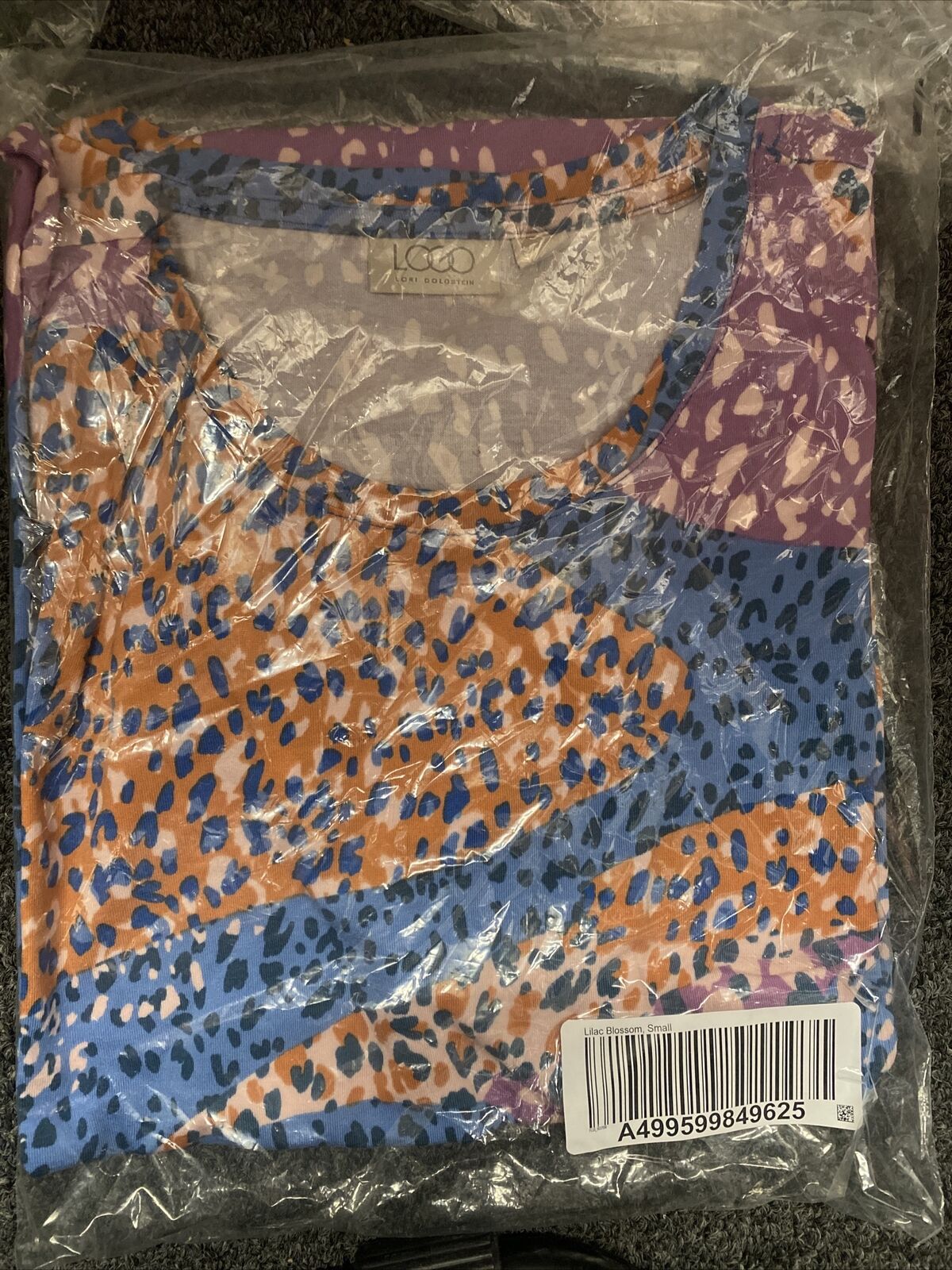 LOGO Lori Goldstein Printed Cotton Modal Short Slv Top Lilac Blosm S NEW A499599