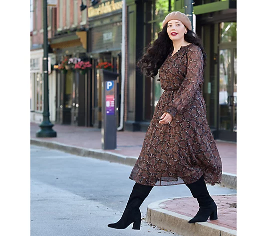 Girl With Curves Women's Dress Sz 5X Woven Blouson Sleeve Midi Brown