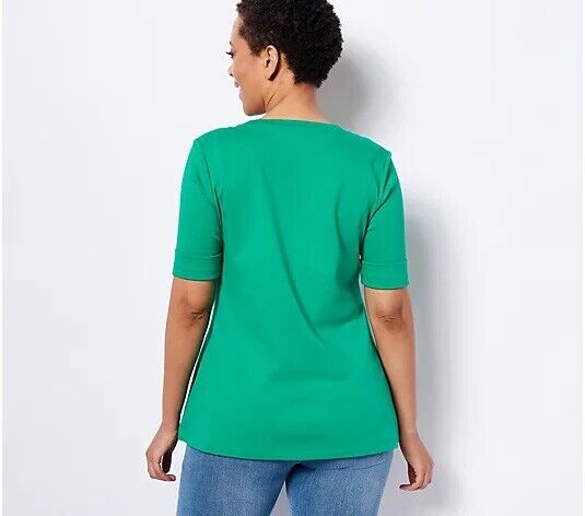 Isaac Mizrahi Live! Essentials Cotton Scoop Neck Top (Green, XXS) A496214