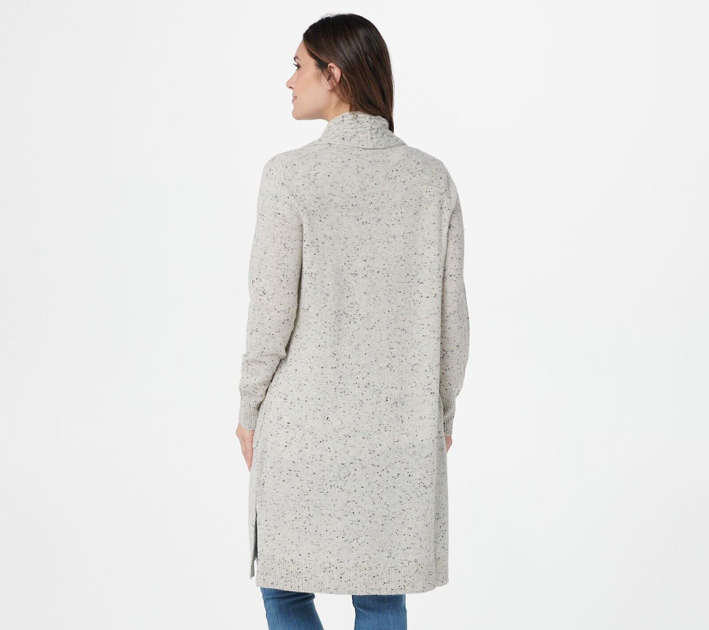 Isaac Mizrahi 2-Ply Cashmere Cardigan Cable Cream Donegal XS NEW A382544