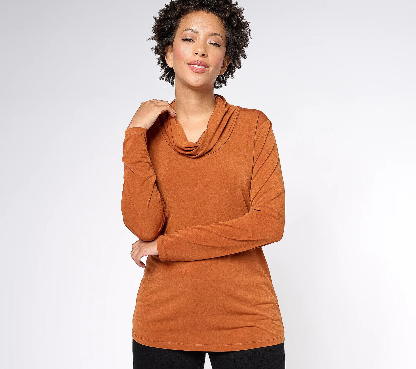 Susan Graver Modern Essentials Knit Cowl Neck Top with defect, (Umber Glow-3XL)