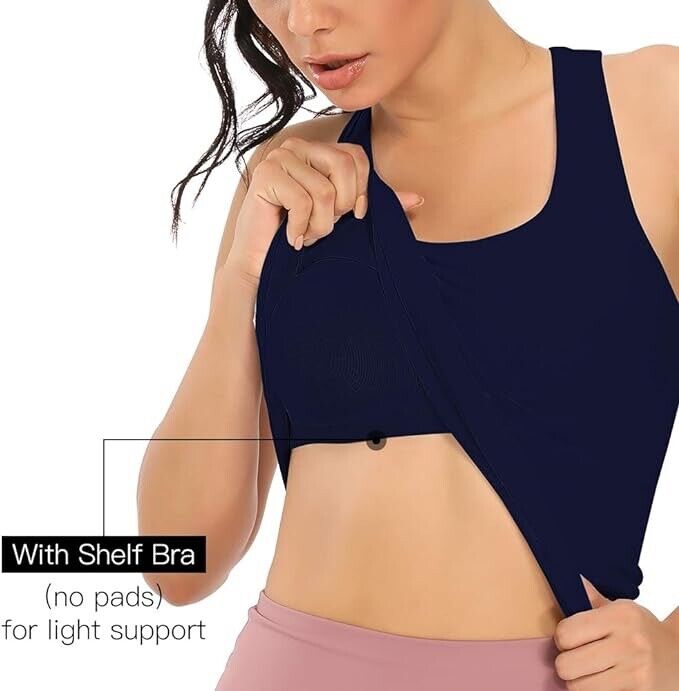 RITERA Women's Racerback Tank Top with Built-in Shelf Bra ( 2Pc:Black&Navy -M )