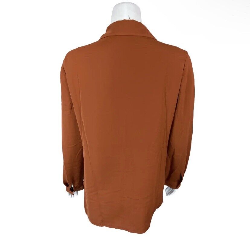 Susan Graver Women's Woven Y-Neck Button-Front Shirt Top Spice 1X Plus Size