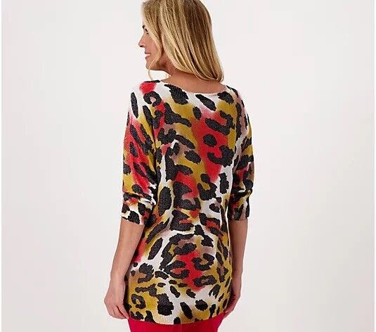 Attitudes by Renee Printed Sweater in Metallic Knit Size xxl A518215