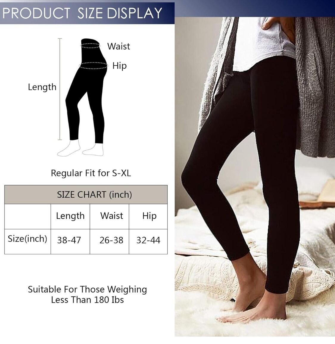 6 PACK Rither Women's Fleece Lined Leggings. High Waist, Ultra Soft One Size