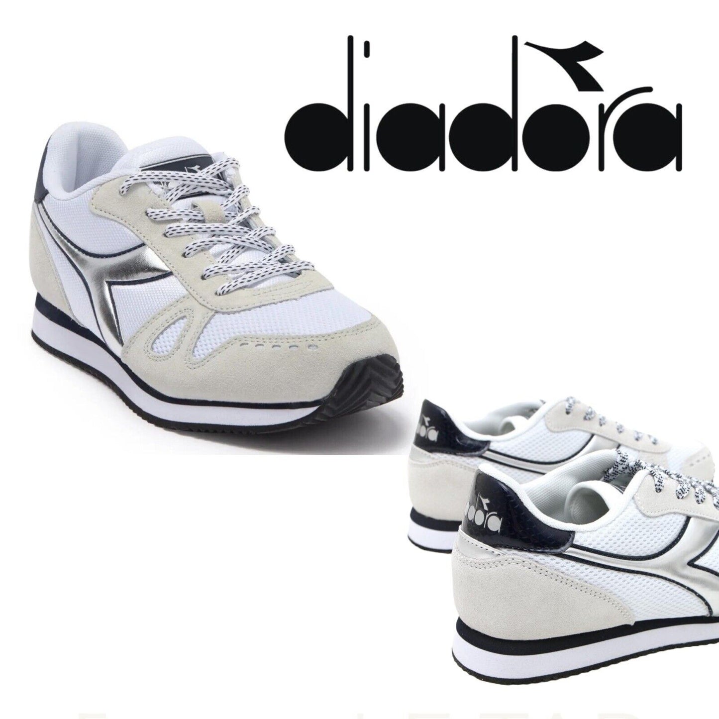 DIADORA Simple Run Sneaker In White/Blue Denim Womens Size 8 men Size 6.5