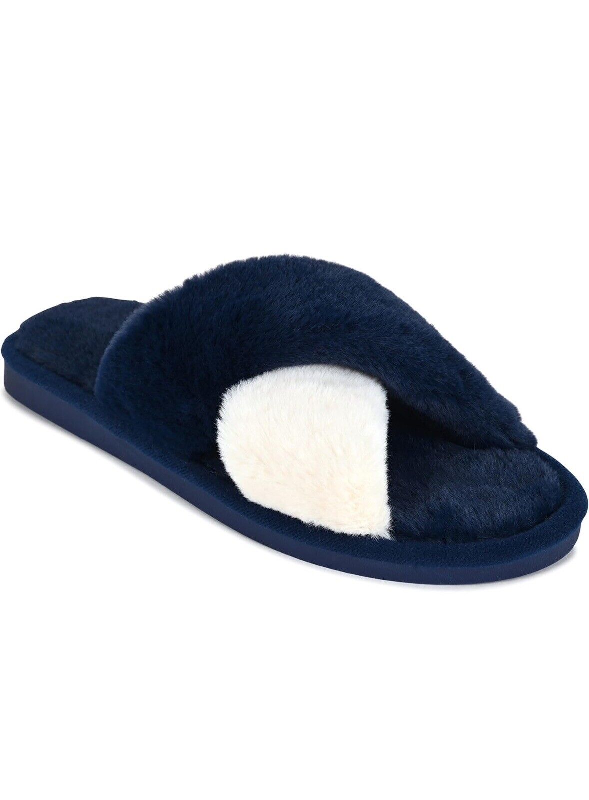 ASNY Faith Women's Cross Band Slippers Soft Plush Furry Cozy Open Toe Size 11