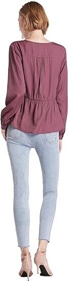 Our Heritage - Women's Long Sleeve Plunging V-Neck Top Blouse,Twist-Front Wine