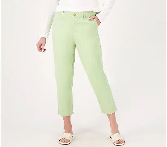 Denim & Co. EasyWear Twill Relaxed Crop Pants (Sage, Size 4) New