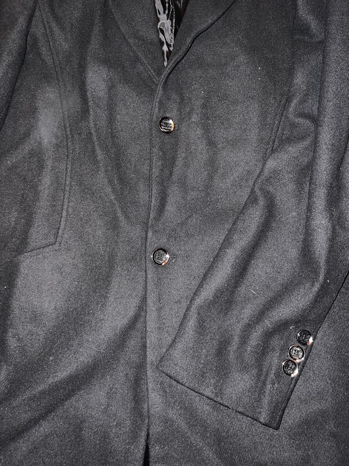 Men Woolen Coat, Large-Black