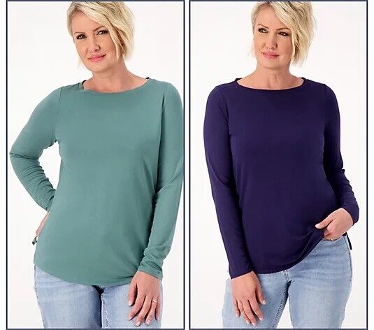 Belle by Kim Gravel TripleLuxe Pima Set of 2 Tops (Peacock/Twilght, XXS