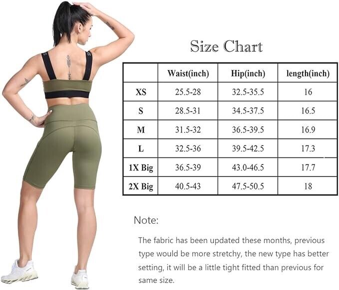 TYUIO High Waist Long Compression Exercise Shorts Yoga Gym Out Pocket Army( XL )