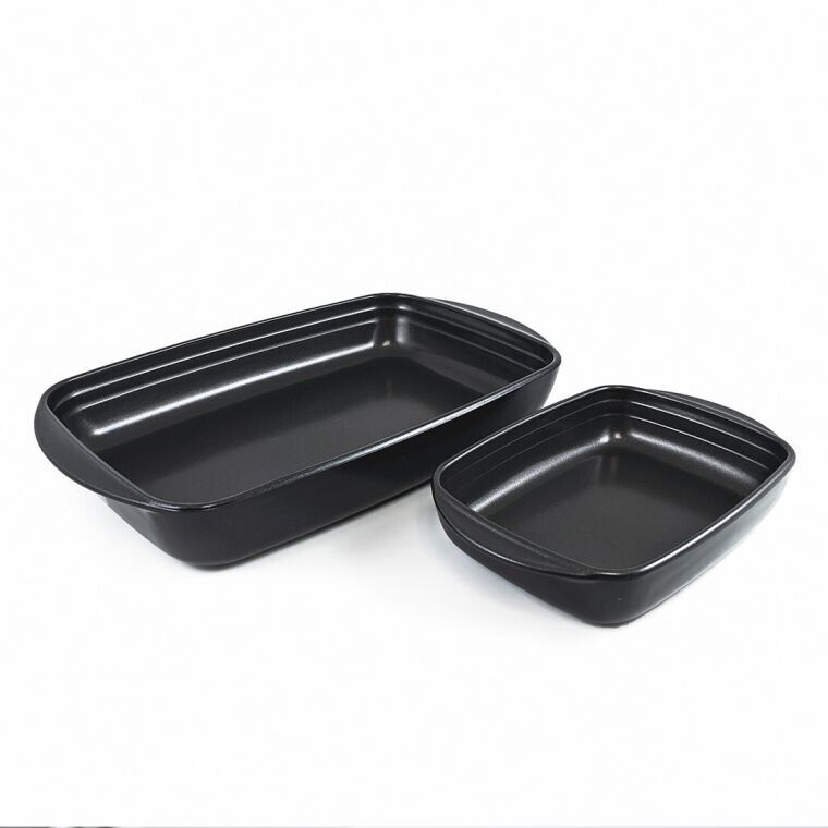 KUHN RIKON SET OF 2 9X13 & 6X9 GLASS BAKERS- ANTHRACITE Black