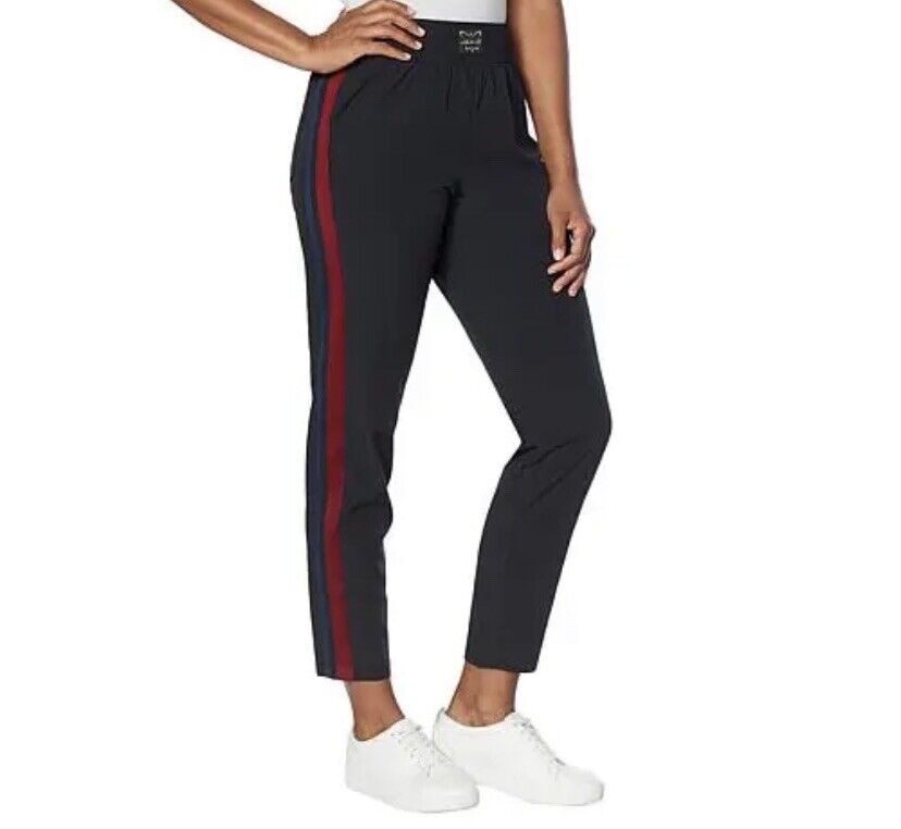 Laila Ali Side Stripe Woven Pull-On Pant (TAP SHOE BLACK, M) 761049