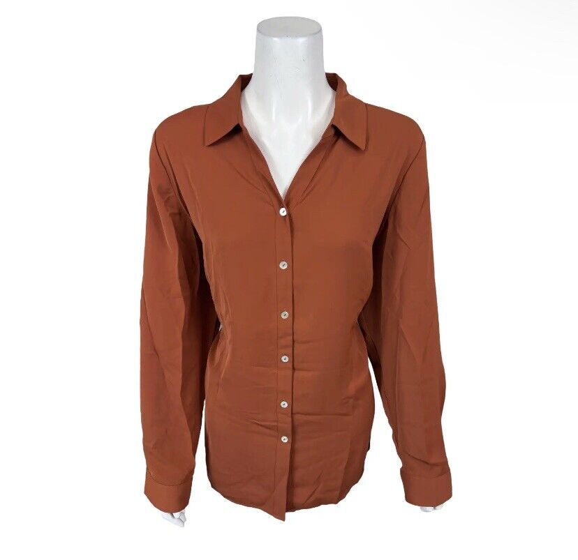 Susan Graver Women's Woven Y-Neck Button-Front Shirt Top Spice 1X Plus Size