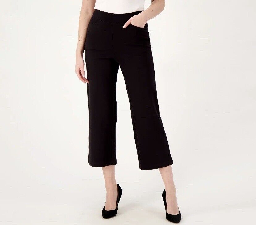 Belle by Kim Gravel Regular Ponte Wide Leg Cropped Pant (Black,Reg 4) A588003