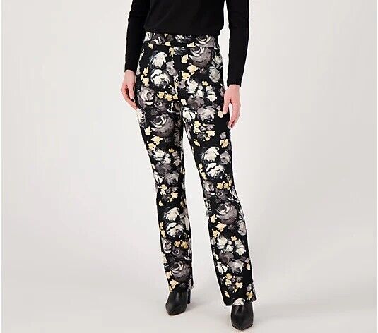 Isaac Mizrahi Live! Tall Printed Pebble Knit Baby Bell Pant(Black, Tall M)