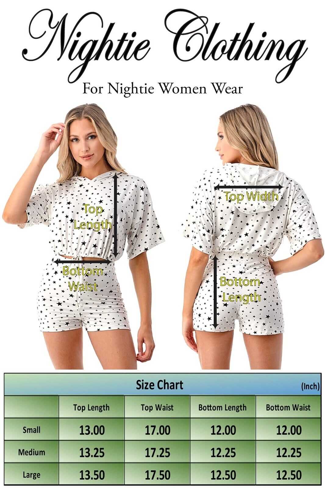 Nightie Women's Hoodie Top , Short and Mask 3pcs Set (White, M)