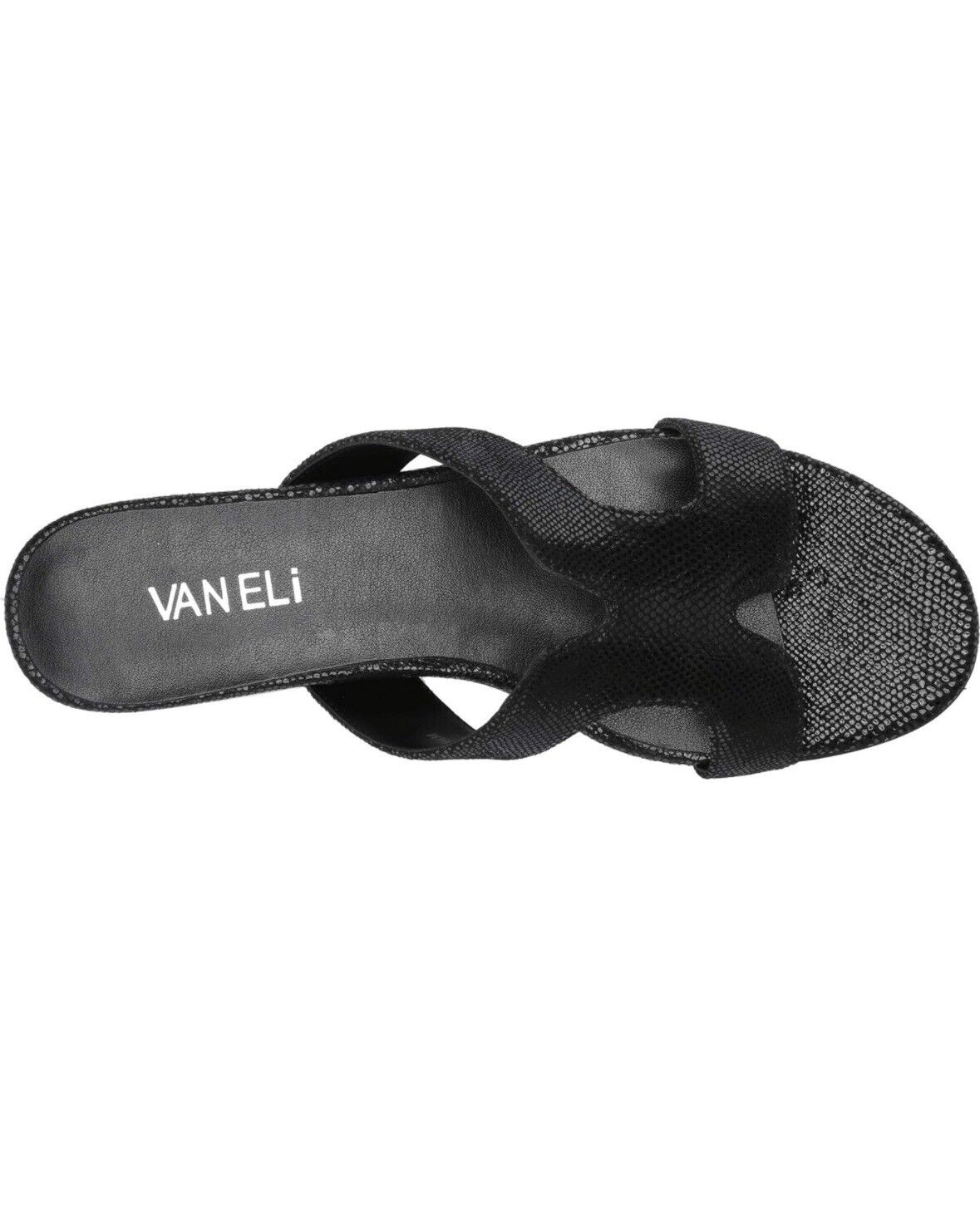 Vaneli | NWOT | Size 7 | Brynn Black Leather Shiny Reptile Print Slide Sandals