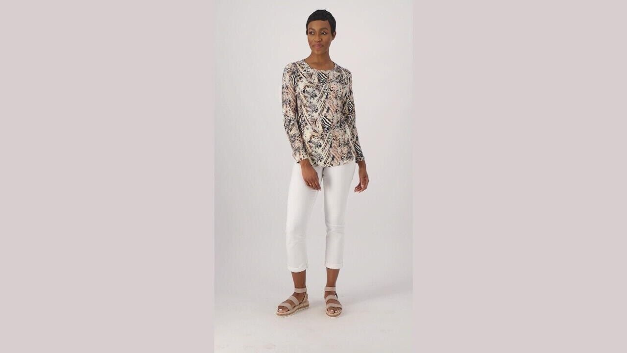 Attitudes by Renee Yummy Jersey Long Sleeve Top (Wild Abstract, 1X A518213