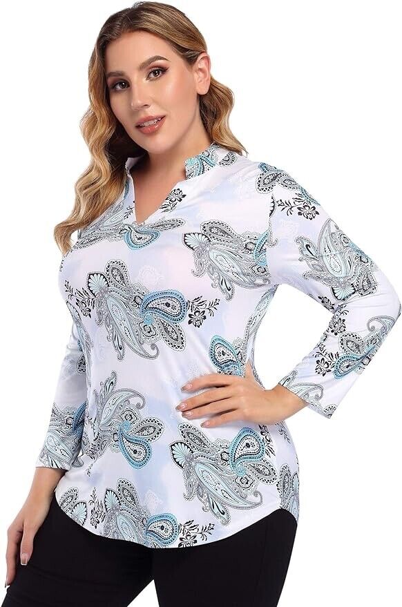 AMZ PLUS Women's Plus Size Shirt V-Neck Casual Tops(Two Size Smaller than US-XL)