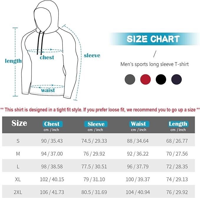 Men's Long Sleeve Athletic Hooded Shirts Workout Running Hoodie Shirts (Black-L)