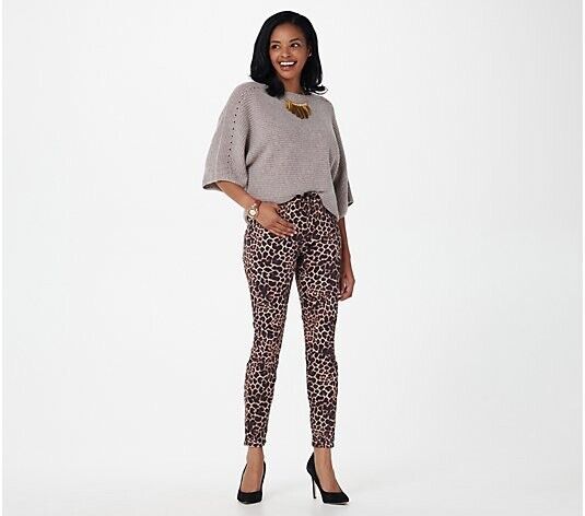 Jen7 by 7 for All Mankind Printed Ankle Skinny Jeans - Golden Leopard Size 4