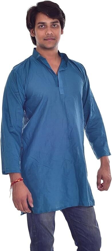 Lakkar Haveli Men's Indian Shirt 100% Cotton Casual Plus Size (Dark Teal - 7XL)