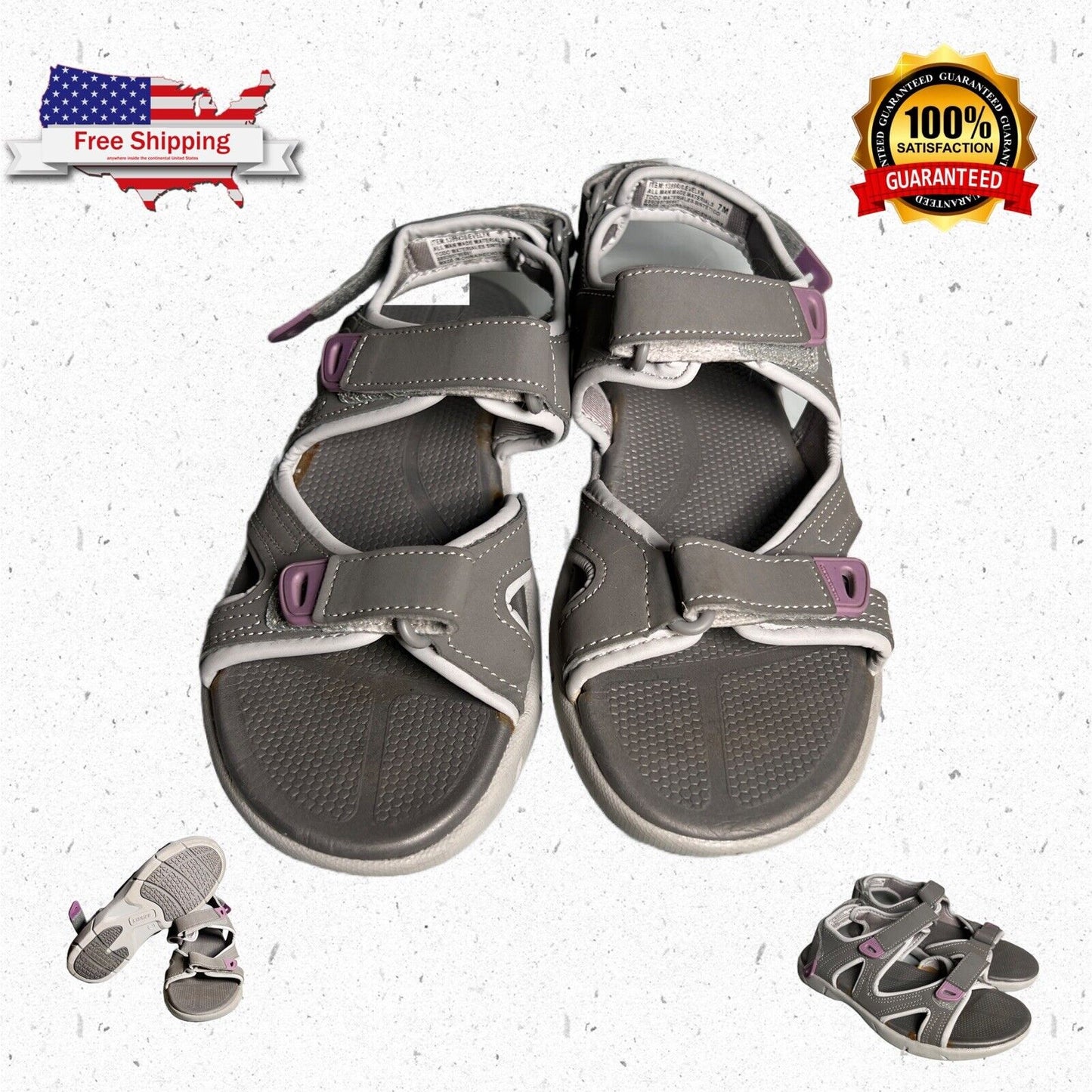Khombu Evelyn Kids Youth Sandals 6M Triple Hook & Loop Closure Gray Flat Shoe
