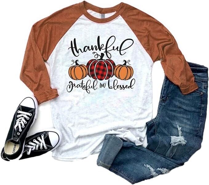 Women Fall Pumpkin Shirt Halloween Clothing Top Floral Short Sleeve (Orange - M)