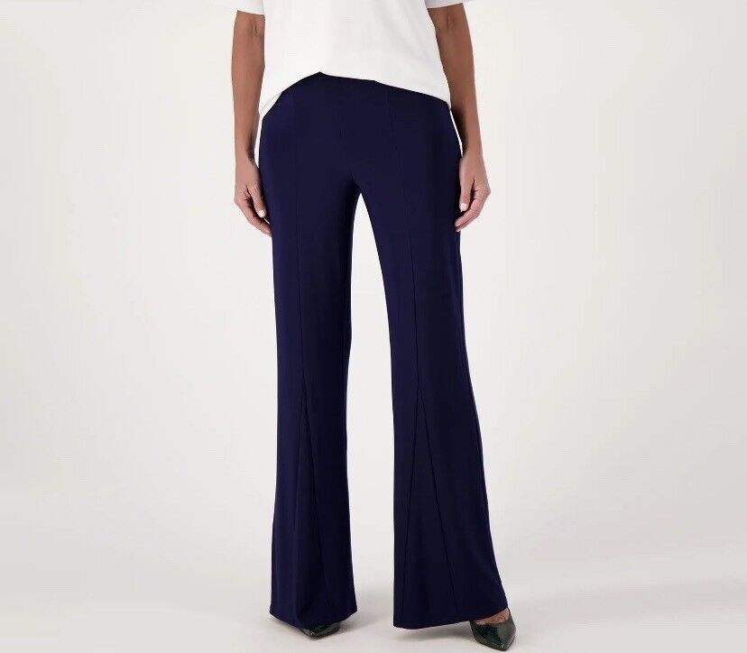Attitudes by Renee Women's Pants Sz XS Como Jersey Godet Wide Leg Navy A570446