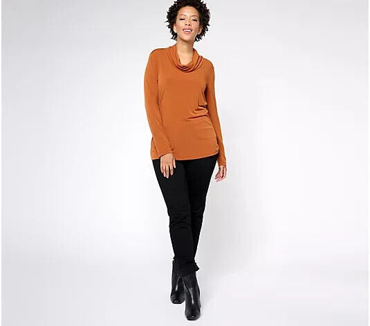 Susan Graver Modern Essentials Knit Cowl Neck Top with defect, (Umber Glow-3XL)