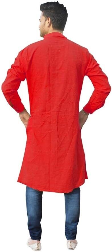 Lakkar Haveli Red Color Men's Shirt Kurta Cotton Tunic Wedding Wear Ethnic (XL)