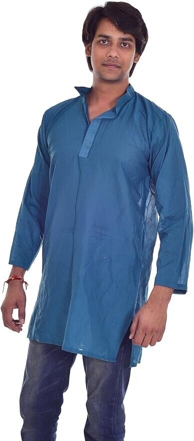 Lakkar Haveli Men's Indian Shirt 100% Cotton Casual Plus Size (Dark Teal - 7XL)