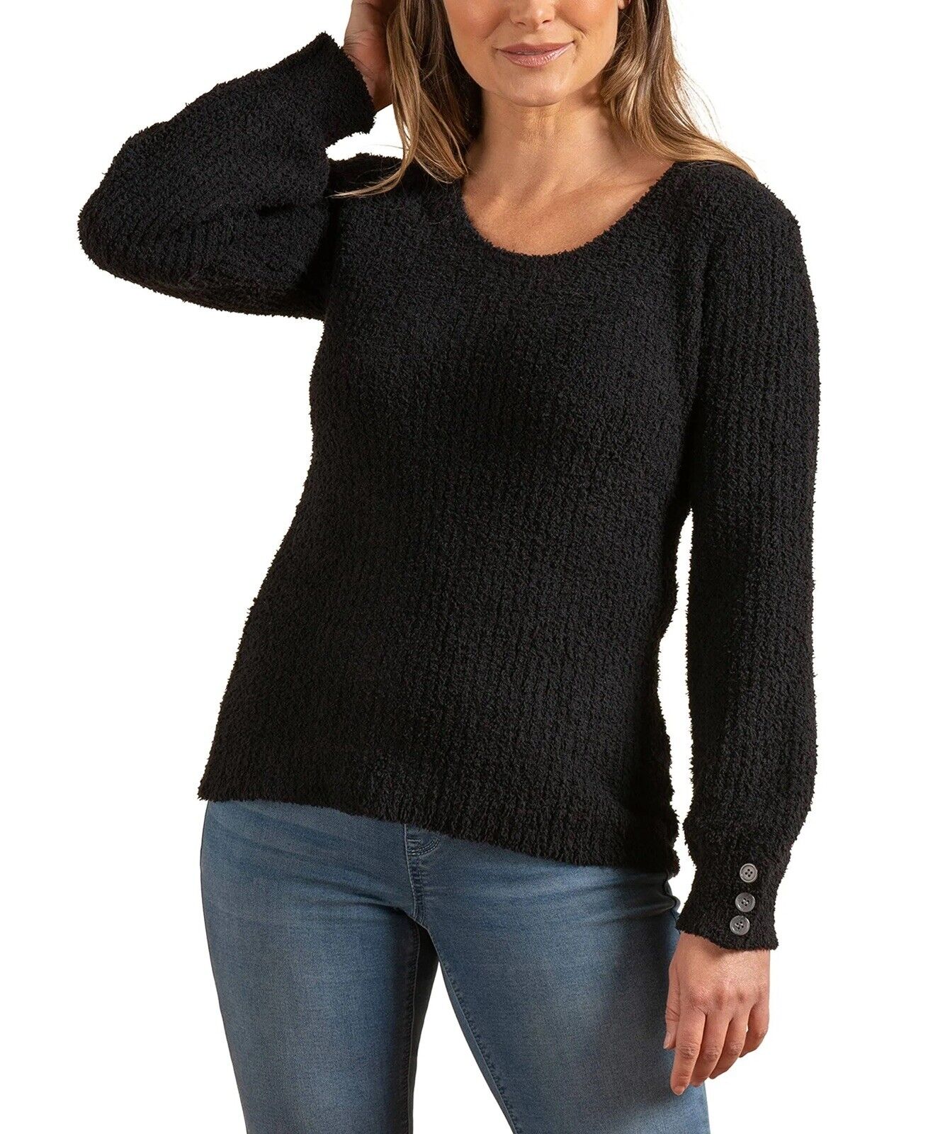 Laurie Felt Cloud Button Sleeve Sweater Black S New