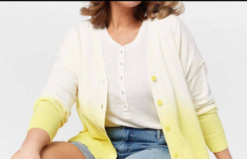 Candace Cameron Women’s Bure Dip-Dyed V-Neck Button-Front Cardigan- Zesty Lemo