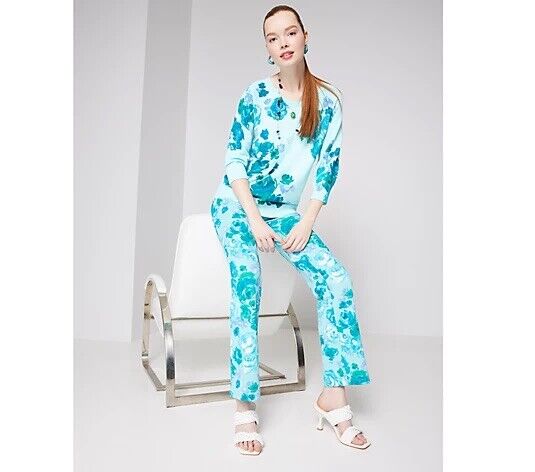 Isaac Mizrahi Live! Tall Printed Pebble Knit Baby Bell Pant(Island Breeze, ST)