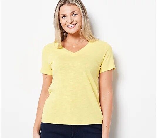 Candace Cameron Bure Breezy Cotton V-Neck Tee Sunshine XS